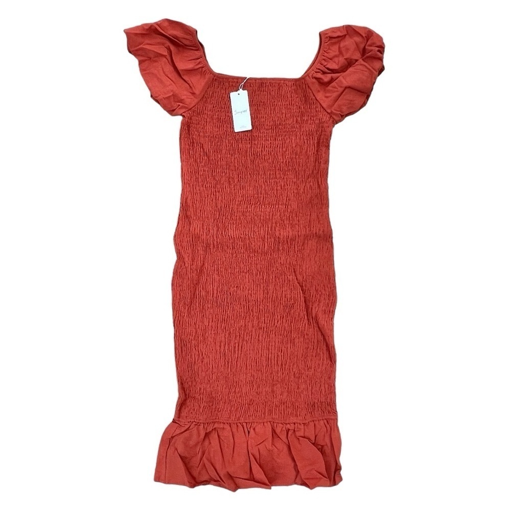 NWT BerryGo Women's Smocked Bodycon Off Shoulder Puff Short Sleeve Mermaid Dress - Picture 4 of 14
